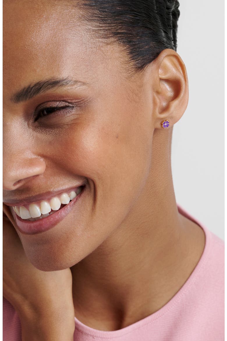 Freya Enamel Flower Stud Earrings, Alternate, color, GOLD TONE PURPLE CLEAR CRYSTAL