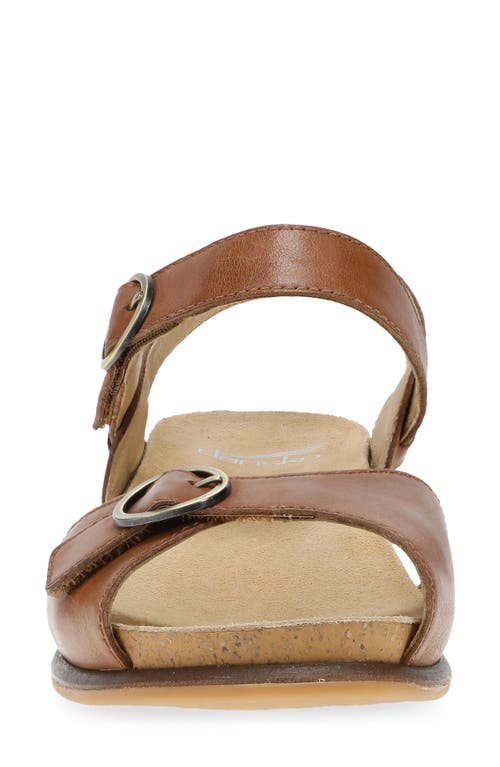 Dansko Candace Ankle Strap Wedge Sandal In Tan Burnished Nappa