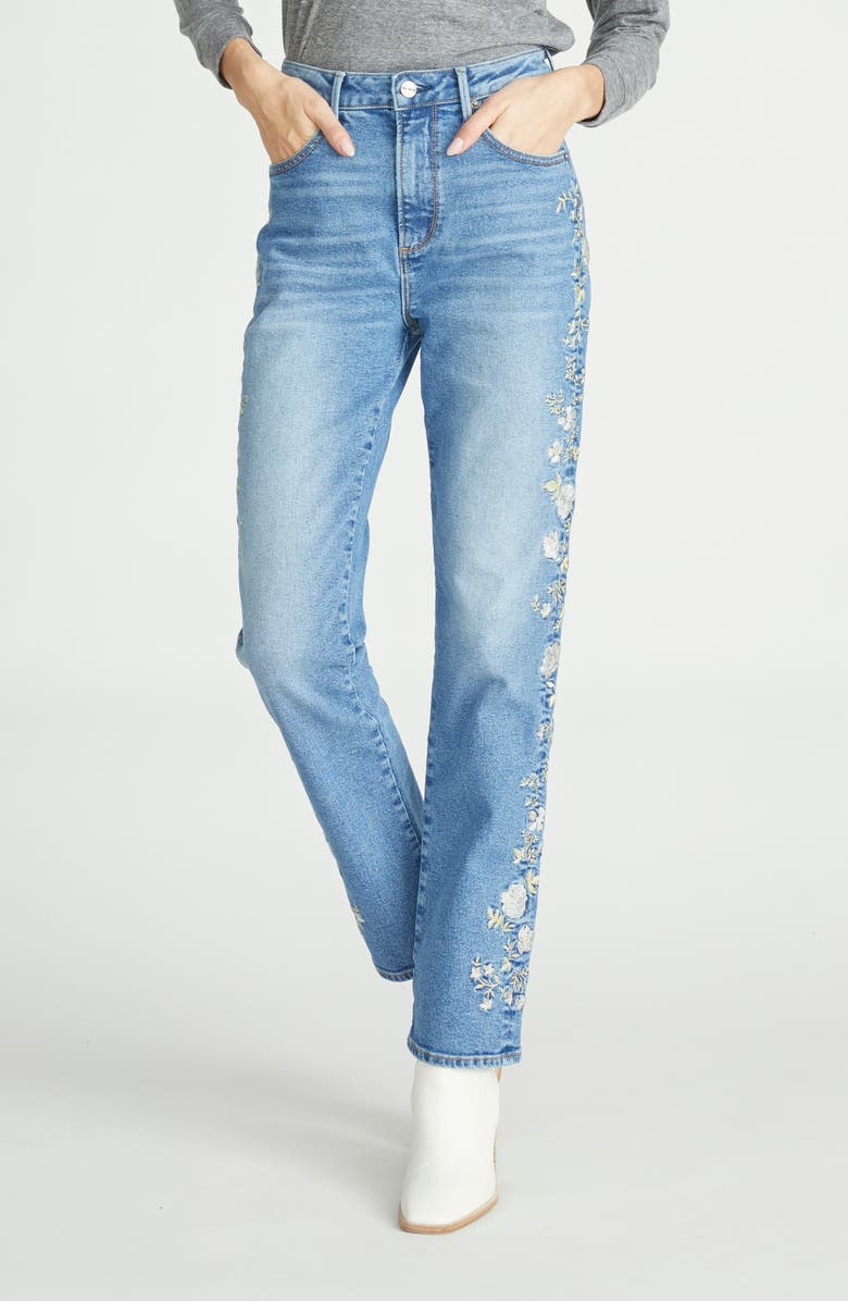 Driftwood Stella High Waist Floral Embroidered Skinny Jeans, Main, color,