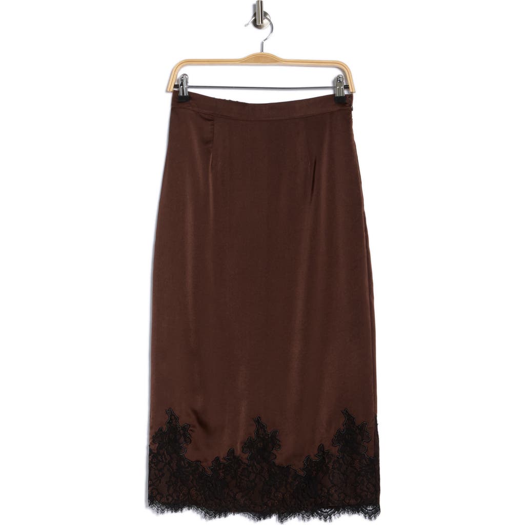 Wayf Lace Trim Midi Skirt In Brown