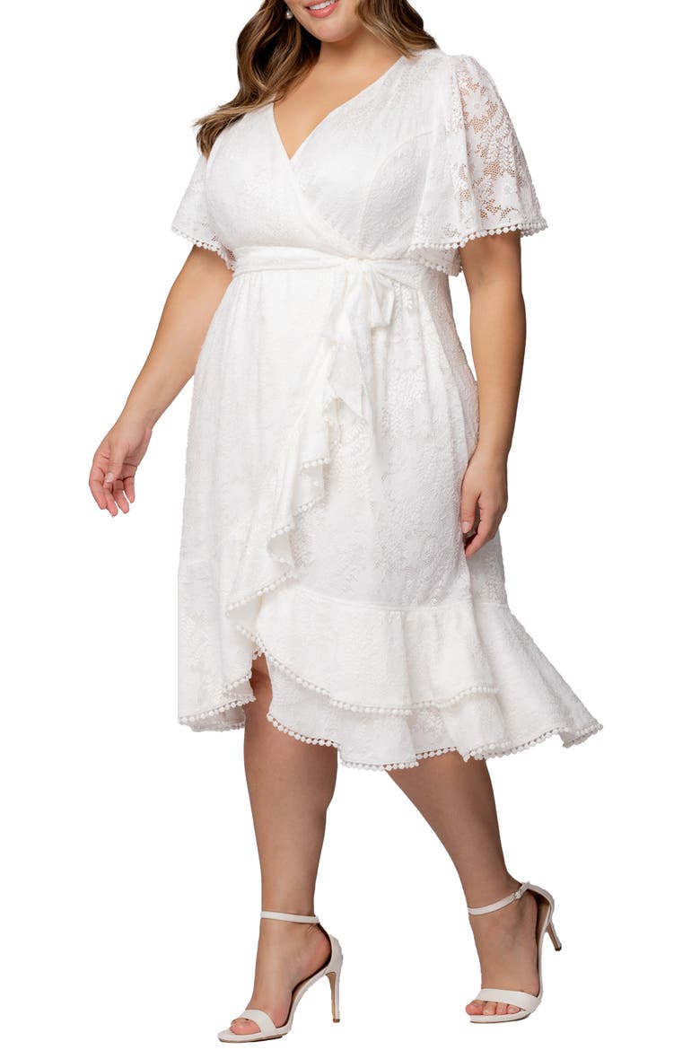 Palermo Lace Faux Wrap Dress, Alternate, color, WHITE