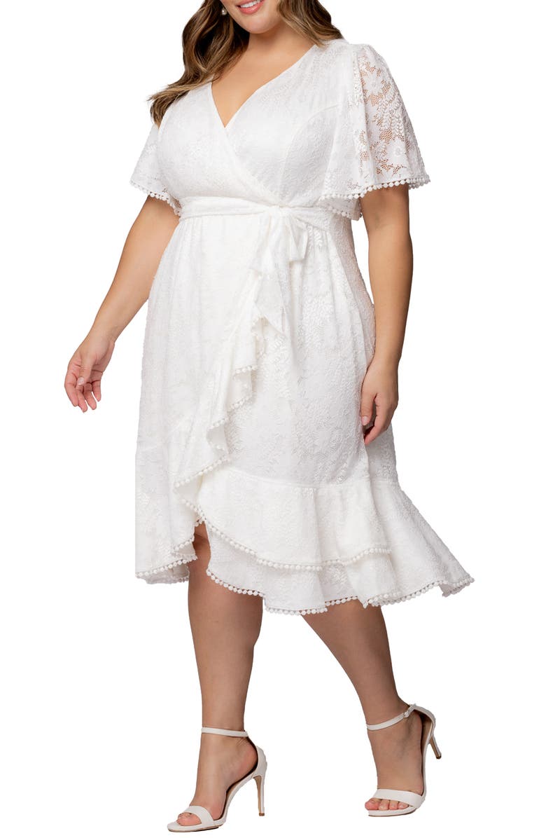Kiyonna Palermo Lace Faux Wrap Dress, Alternate, color, White