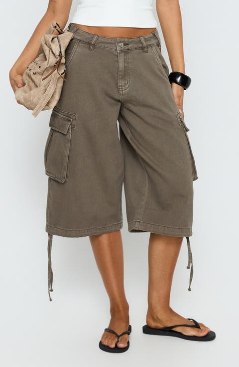 Hudsen Low Rise Longline Denim Cargo Shorts