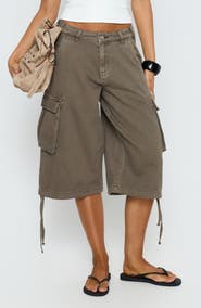 Princess Polly Hudsen Low Rise Longline Denim Cargo Shorts