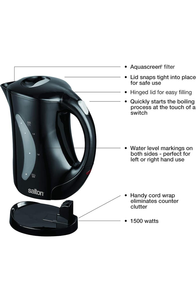 Salton Cordless Electric Kettle, Alternate, color, Black
