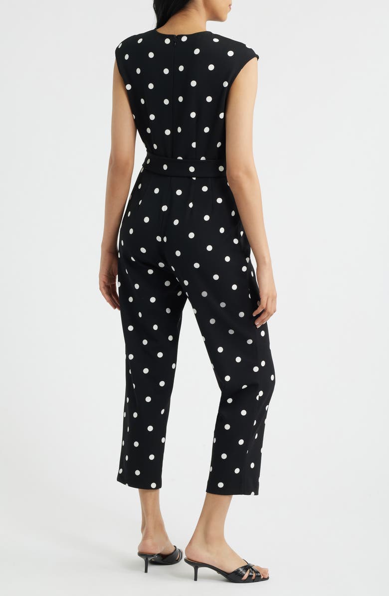 AK ANNE KLEIN Dot Tie Waist Crop Jumpsuit, Alternate, color, Anne Black