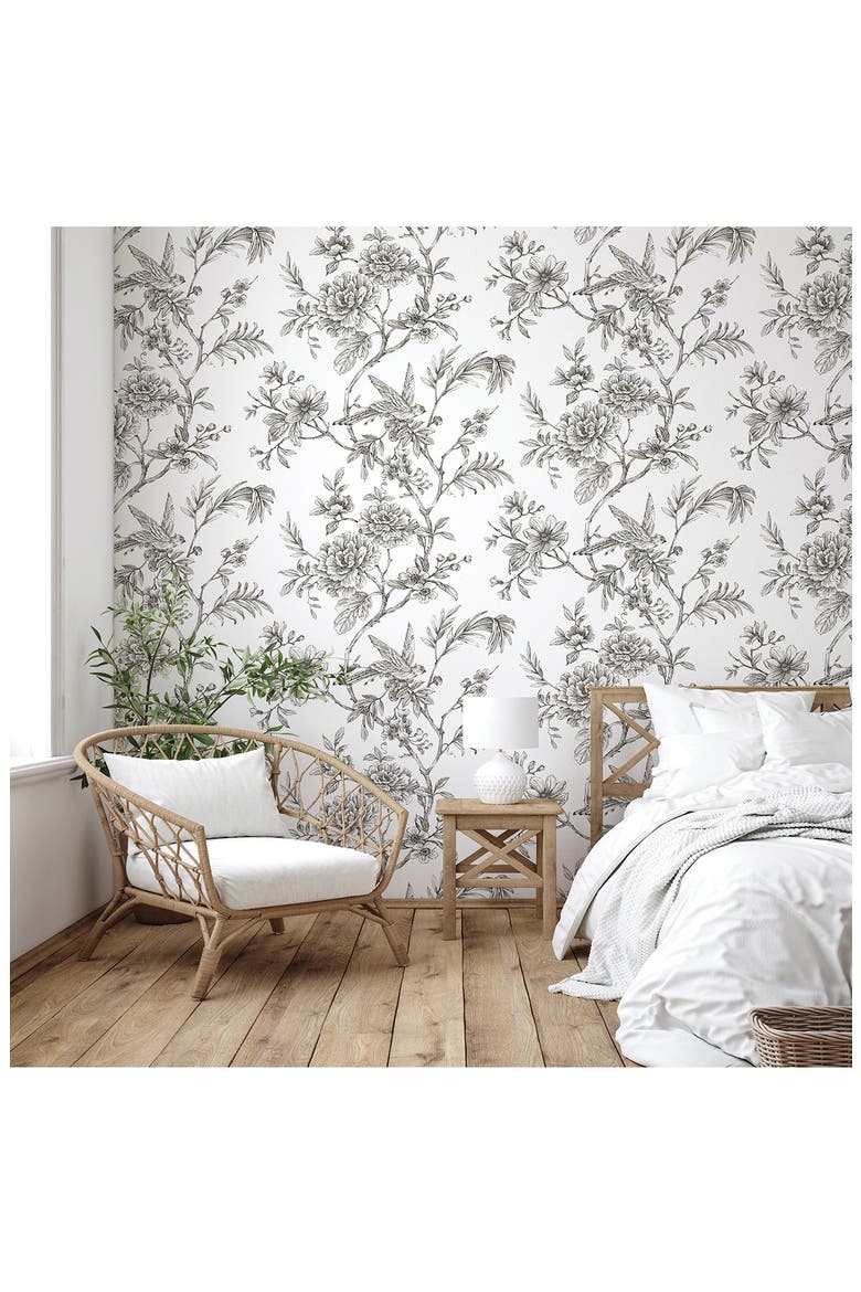 Charcoal Longwood Peel & Stick Wallpaper, Alternate, color, WHITE