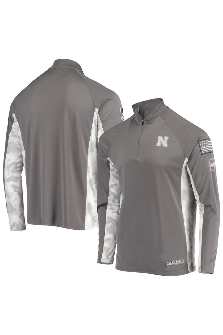 Men's Colosseum Gray/Camo Nebraska Huskers OHT Military Appreciation Swoop Quarter-Zip Jacket, Alternate, color, Gray