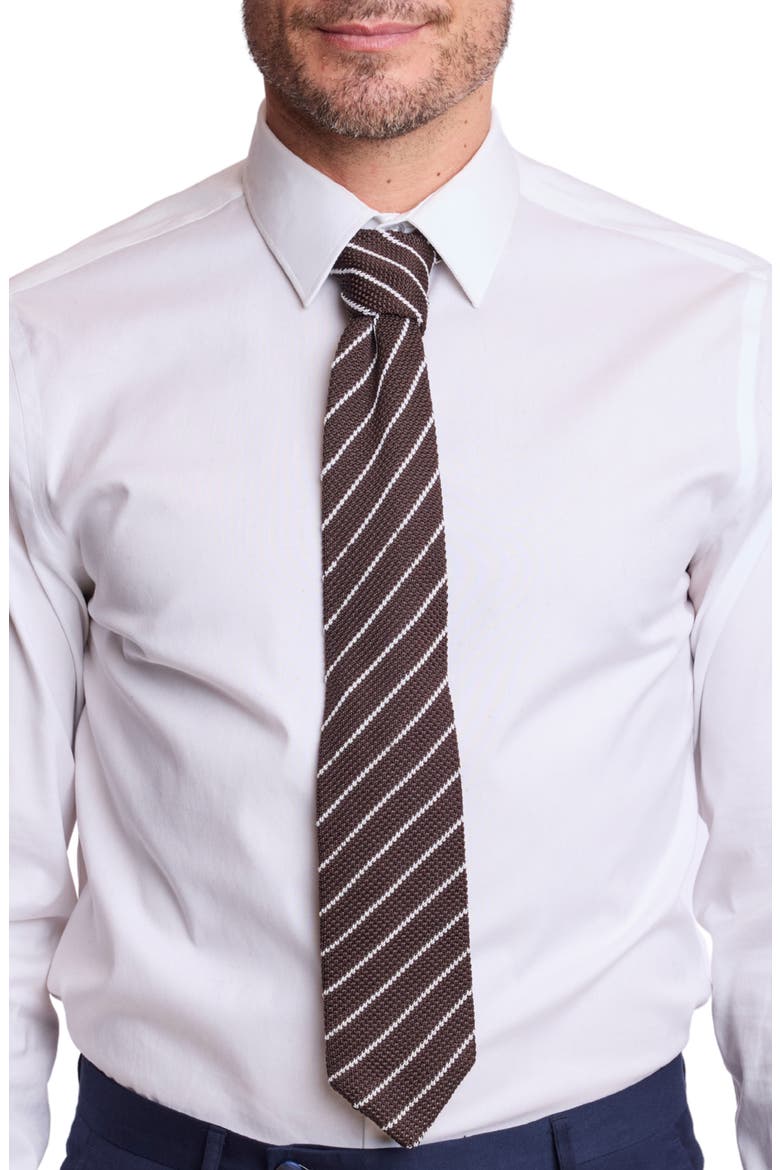 Stanley Striped Knit Tie, Main, color, DK BROWN STRIPE