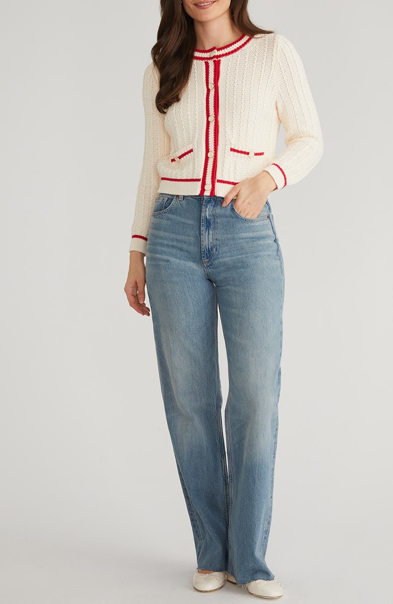 525 america Laurel Contrast Trim Cardigan, Alternate, color, Sea Salt Multi