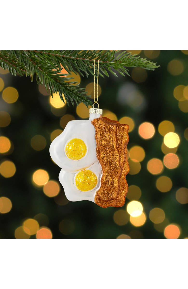 Northlight 3.75" Eggs and Bacon Glittered Glass Christmas Hanging Ornament, Alternate, color, White