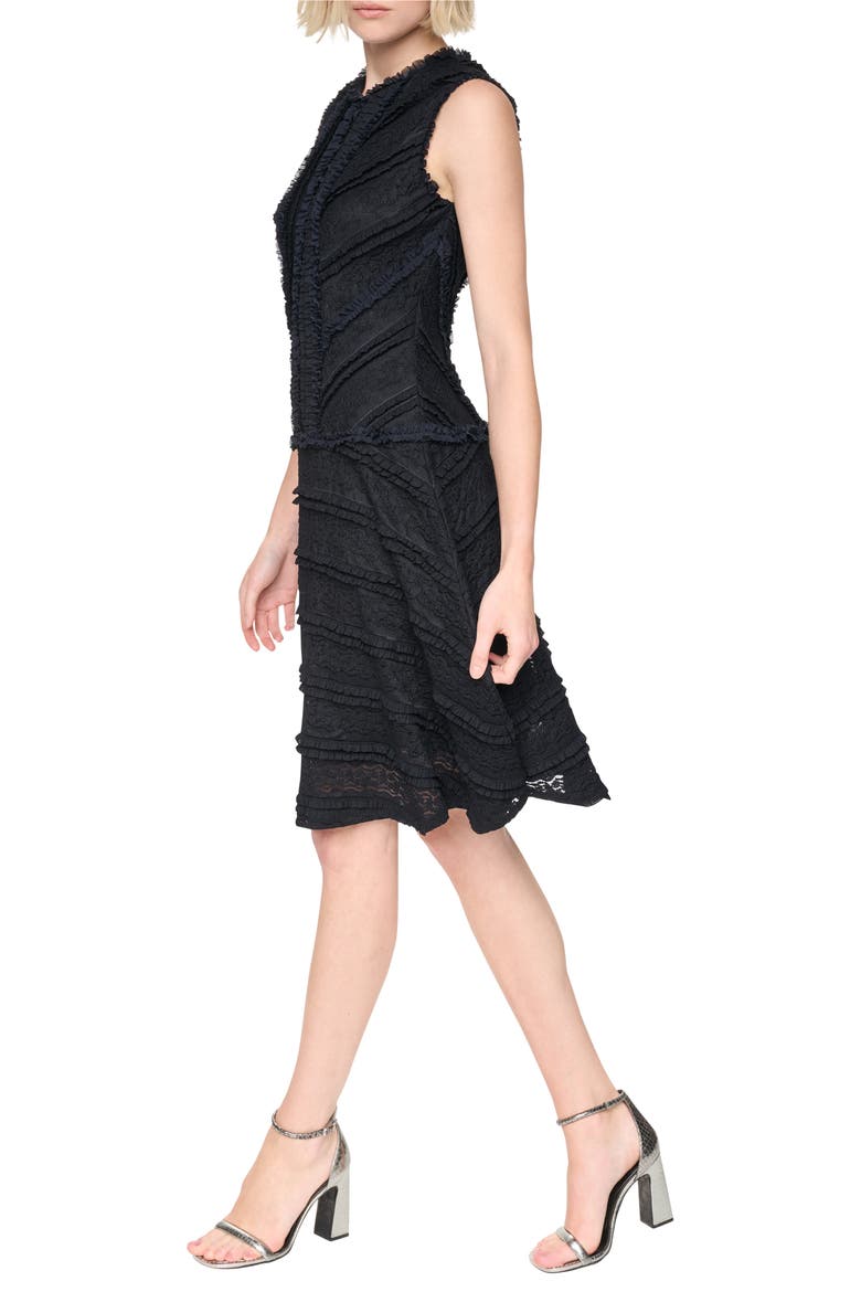 Lace Tiered A-Line Dress, Alternate, color, BLACK