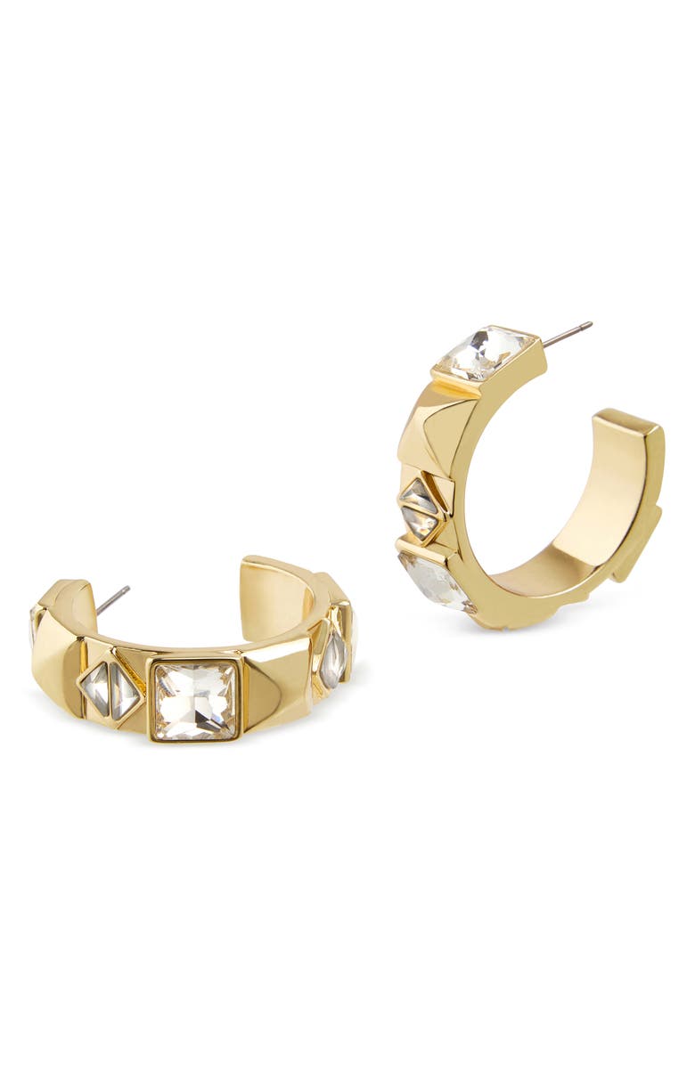 AllSaints Geometric Crystal Hoop Earrings, Alternate, color, Gold