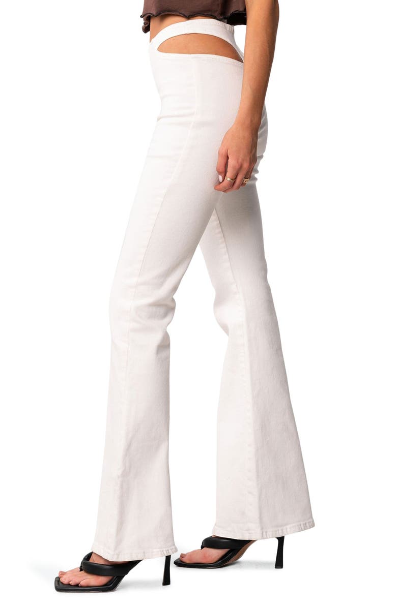 EDIKTED Kira Cutout High Waist Flare Jeans, Alternate, color, 