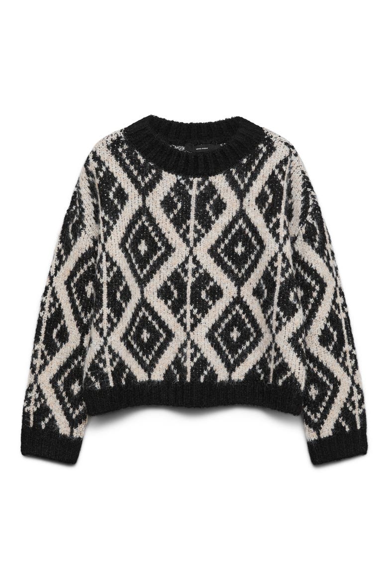 Fabienna Diamond Jacquard Crewneck Sweater, Alternate, color, BLACK DETAIL W BIRC