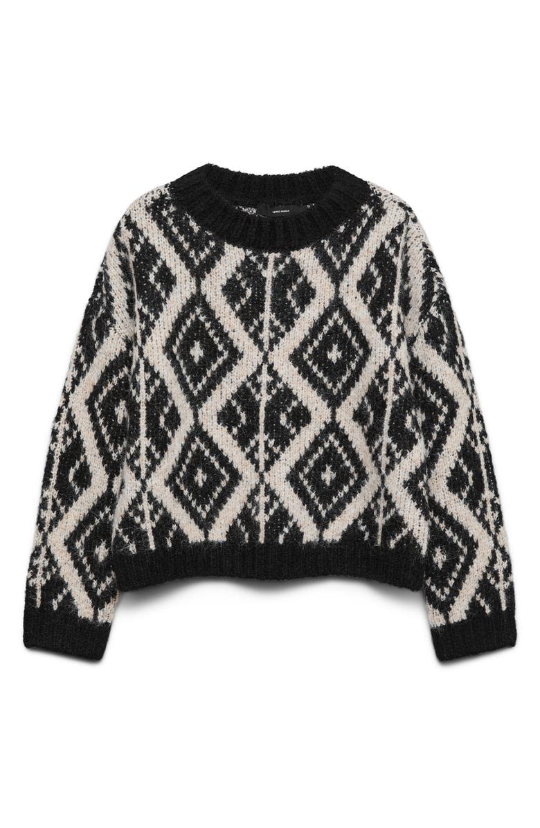 VERO MODA Fabienna Diamond Jacquard Crewneck Sweater, Alternate, color, Black Detail W Birc
