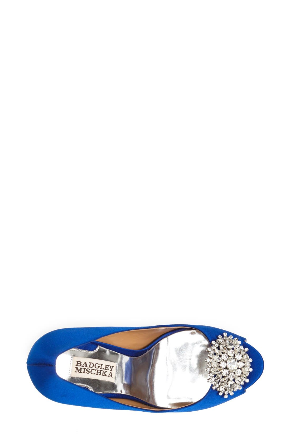 Badgley Mischka 'Jeannie' Crystal Trim Open Toe Pump, Alternate, color, SAPPHIRE