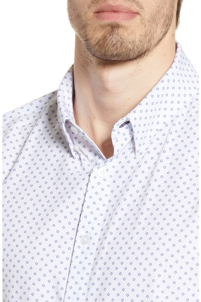 Leeward Trim Fit Button-Up Performance Shirt, Alternate, color, NAVY DIAMOND PRINT