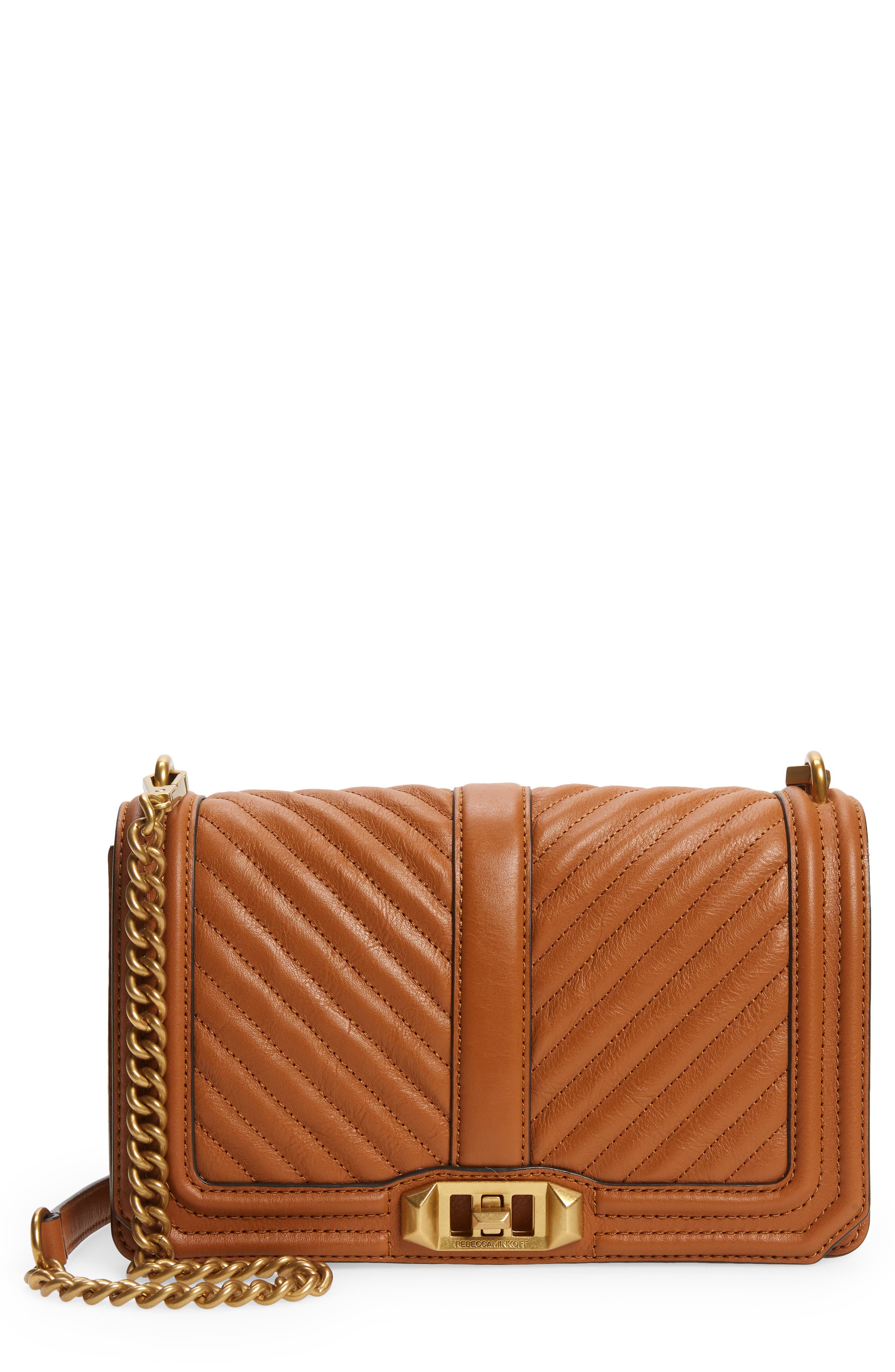 Love Chevron Quilted Leather Crossbody Bag, Main, color, CARAMELLO