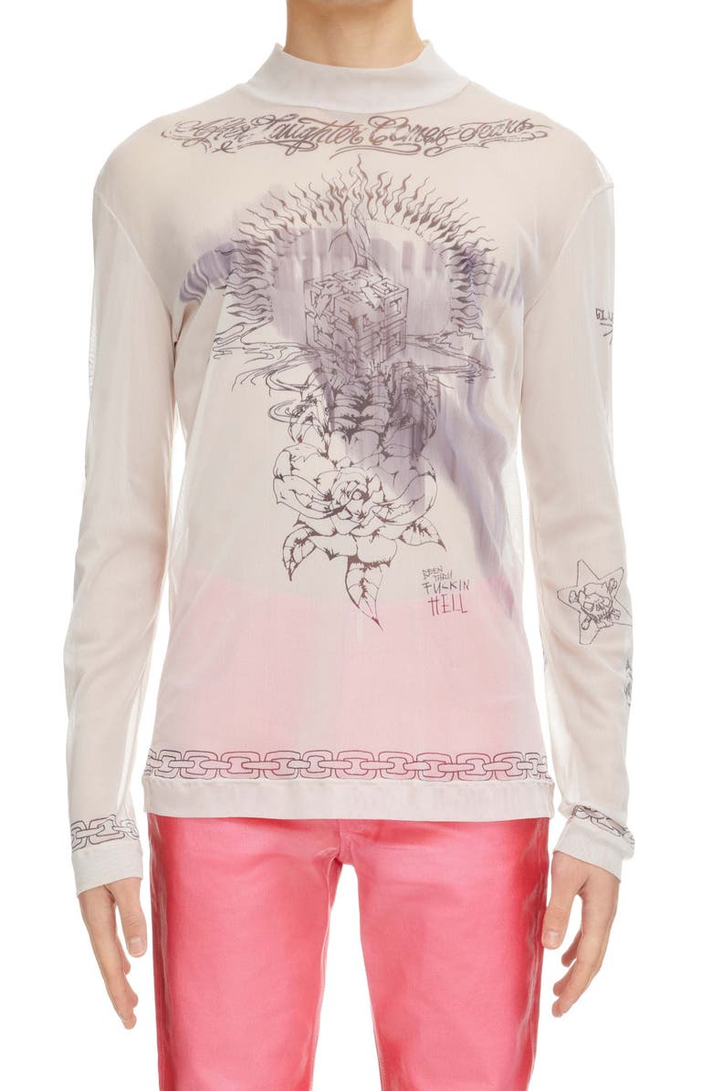 Givenchy Tattoo Shrine Long Sleeve Mesh Top, Main, color,