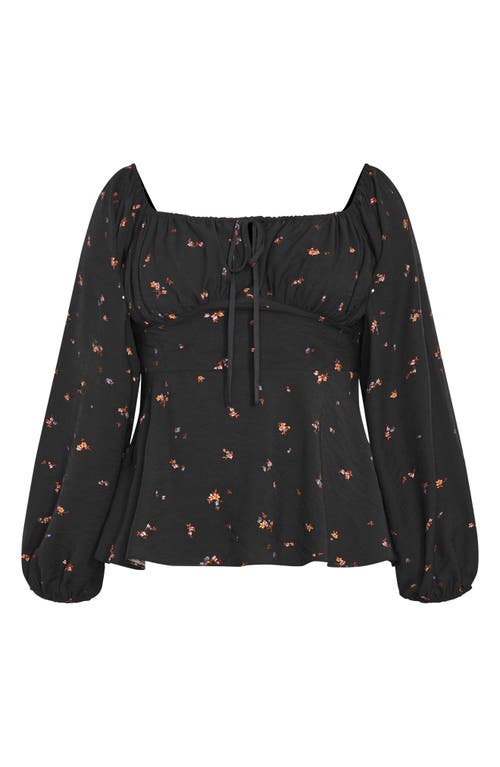 City Chic Gigi Floral Long Sleeve Blouse In Black