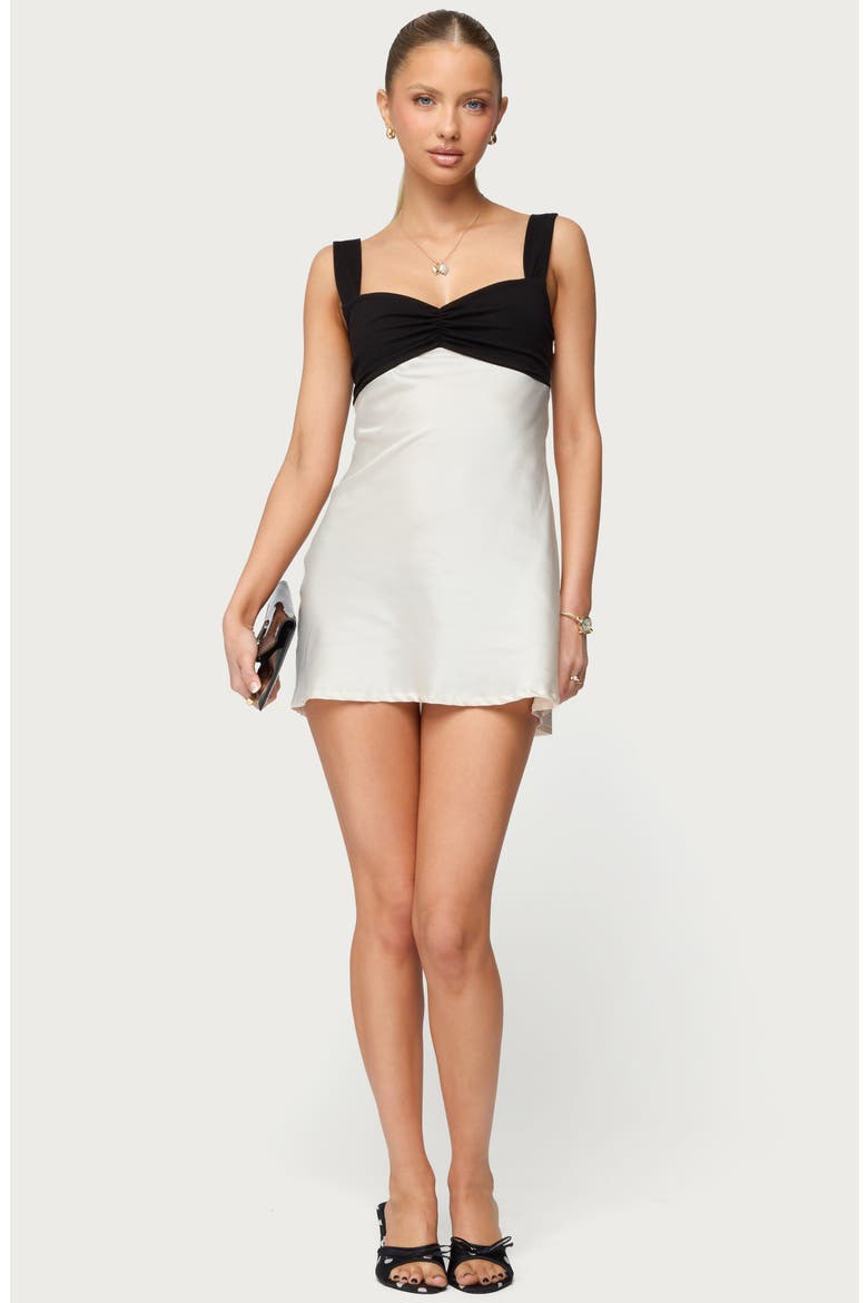 Contrast Sleeveless Satin Minidress, Alternate, color, CREAM