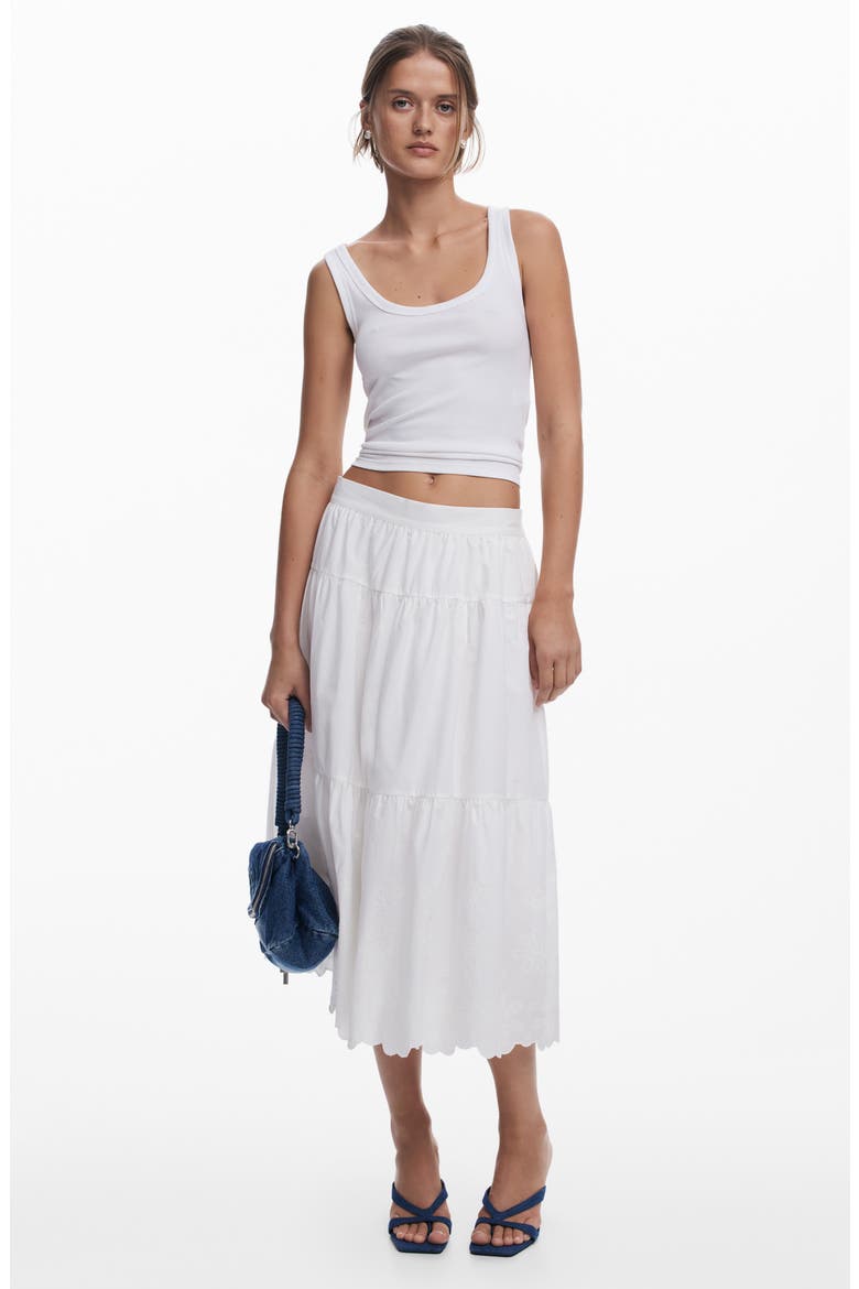 Embroidered Cotton Midi Skirt, Alternate, color, WHITE