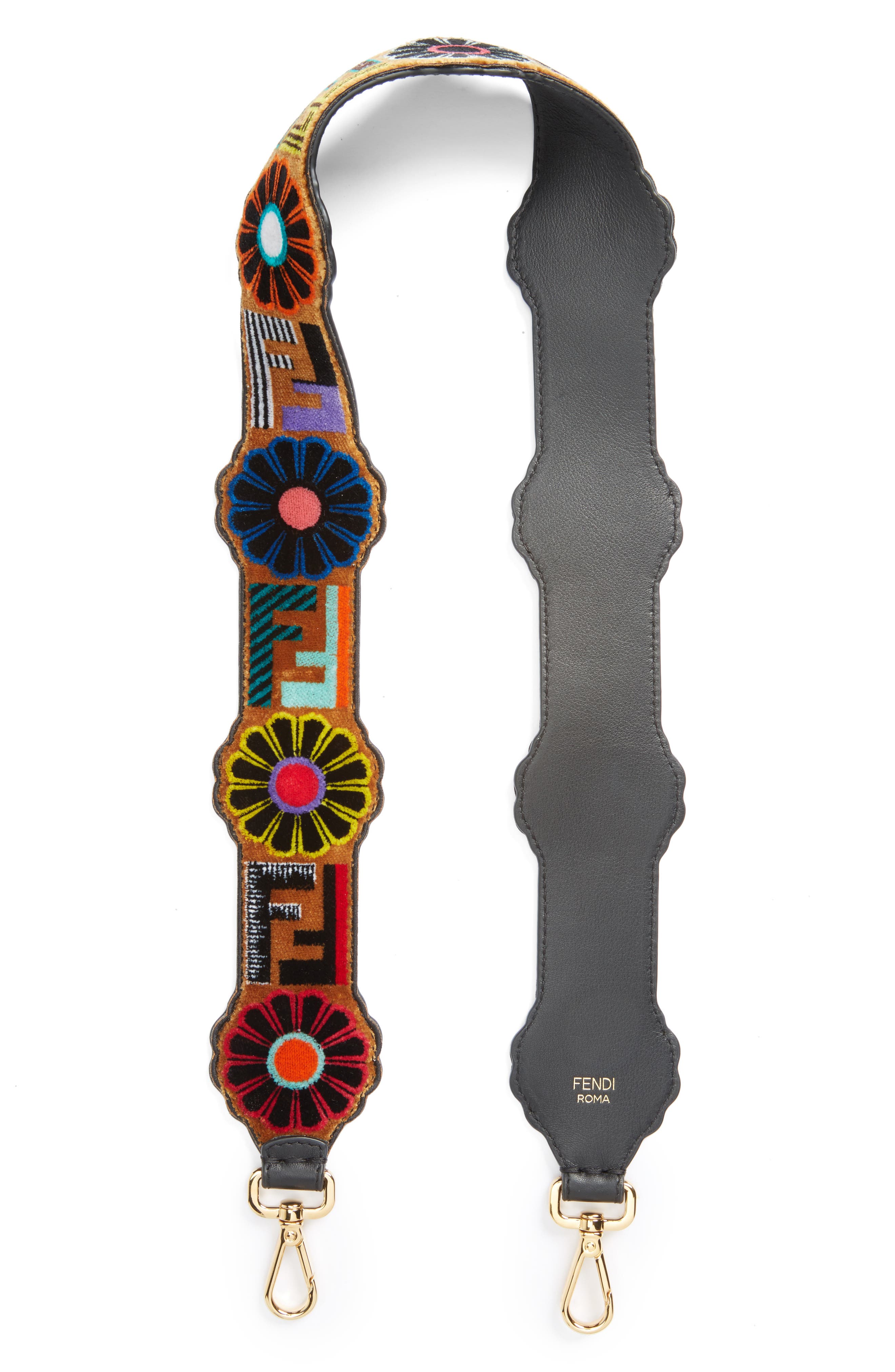 Fendi Strap You Tappetino Daisy Leather Guitar Bag Strap, Main, color, 