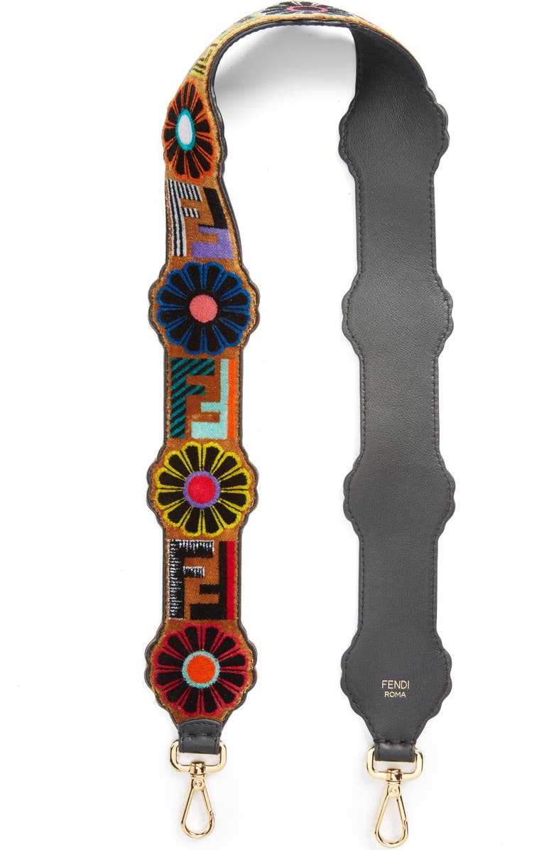 Fendi Strap You Tappetino Daisy Leather Guitar Bag Strap, Main, color,