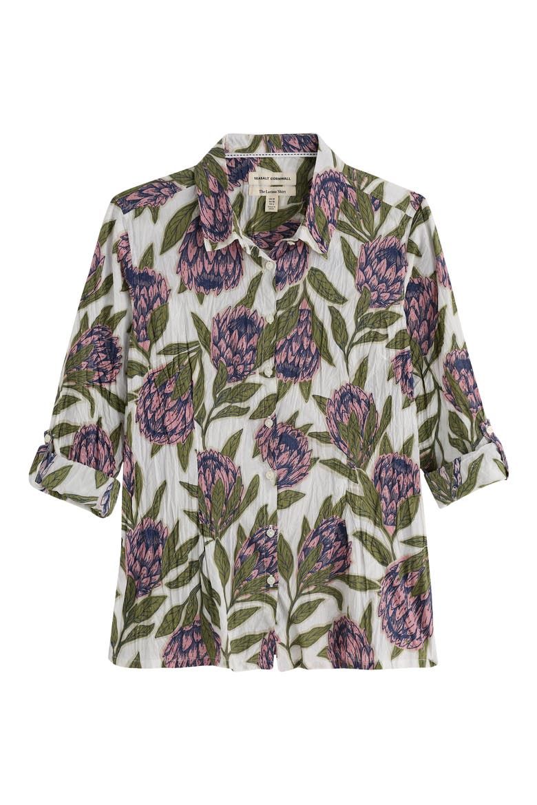 Larissa Crinkled Floral Organic Cotton Button-Up Shirt, Alternate, color, PROTEAS CHALK
