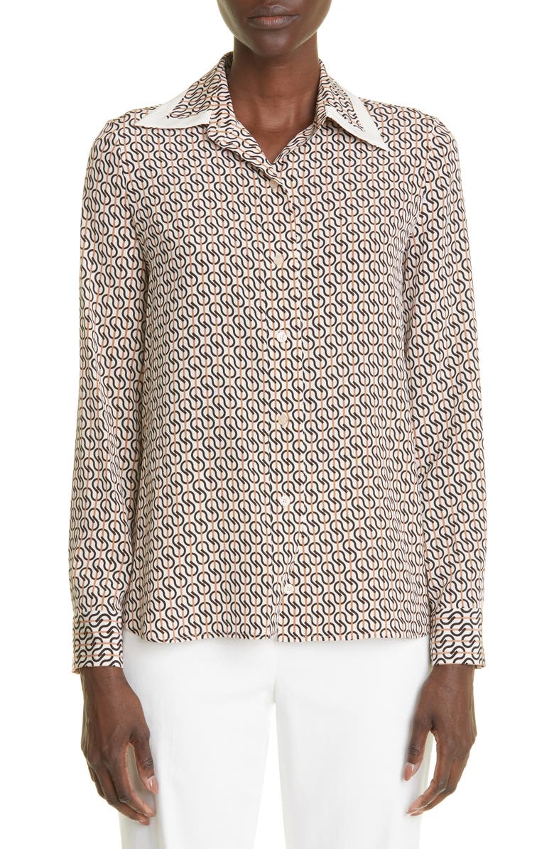 St. John Collection Icon Stripe Silk Crêpe de Chine Blouse, Main, color, 