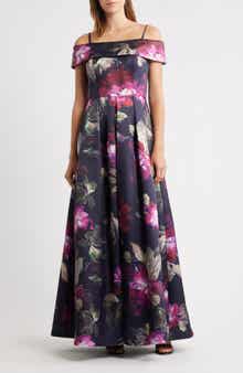 Eliza J Floral Off-the-Shoulder Gown