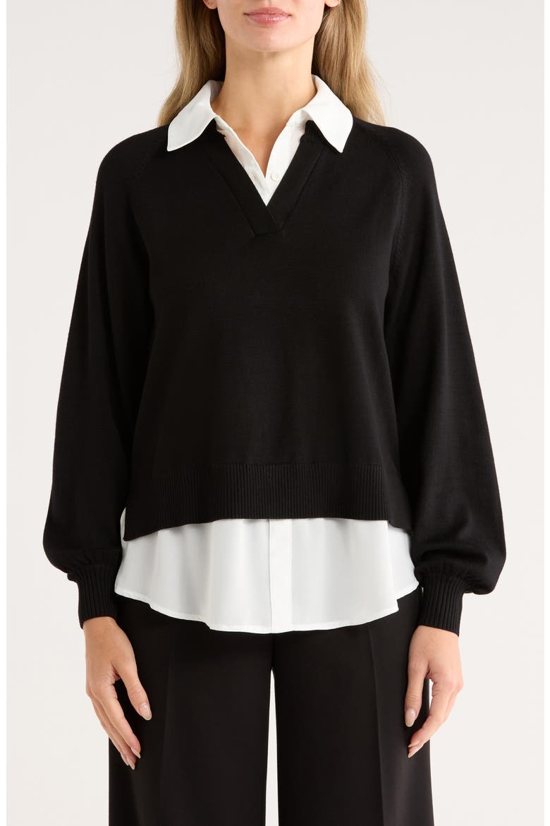 Mixed Media Sweater, Main, color, BLACK/ IVORY
