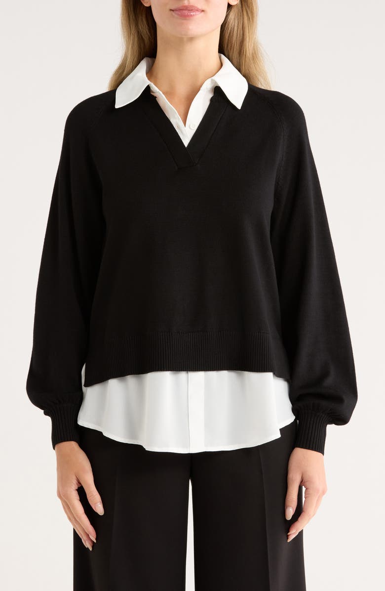 Adrianna Papell Mixed Media Sweater, Main, color, Black/ Ivory