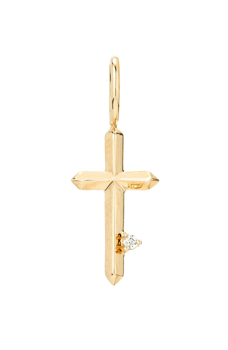 Adina Reyter Diamond Cross Mini Charm, Main, color, 9K Yellow Gold
