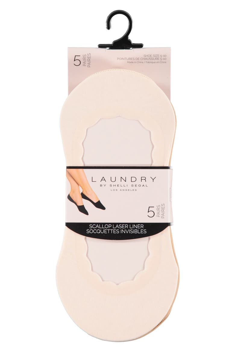 5-Pack Scalloped Laser Cut Liner Socks, Main, color, LINEN/ NUDE