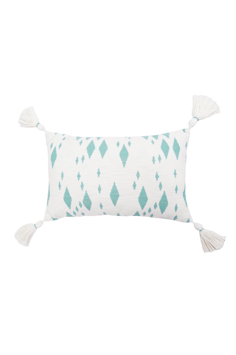 Granby Surf Rectangle Oblong Woven Decorative Accent Pillow, w/ Tassels, Main, color, Green