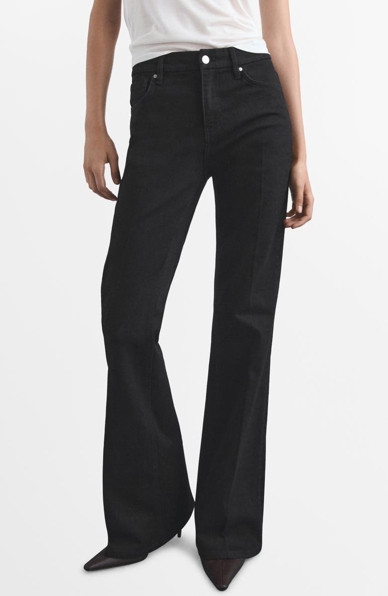 MANGO Violeta High Waist Flare Leg Jeans, Main, color, Black Denim