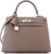 Pre-Owned Hermes Kelly Handbag Grey Madame with Palladium Hardware 25