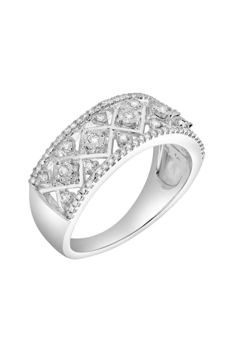 Xeno 14K Gold Round Diamond Studded Textured Band Ring - 0.24cts, Alternate, color, 14K White Gold