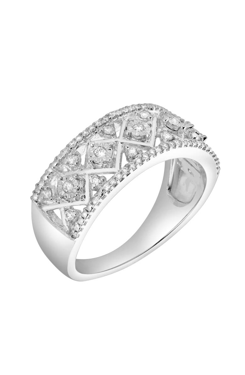 LuvMyJewelry Xeno 14K Gold Round Diamond Studded Textured Band Ring - 0.24cts, Alternate, color, 14K White Gold