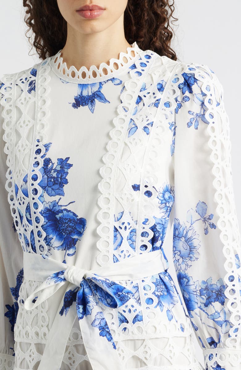 LAYERED WITH LOVE Linda Floral Eyelet Trim Long Sleeve Cotton Minidress, Alternate, color, 