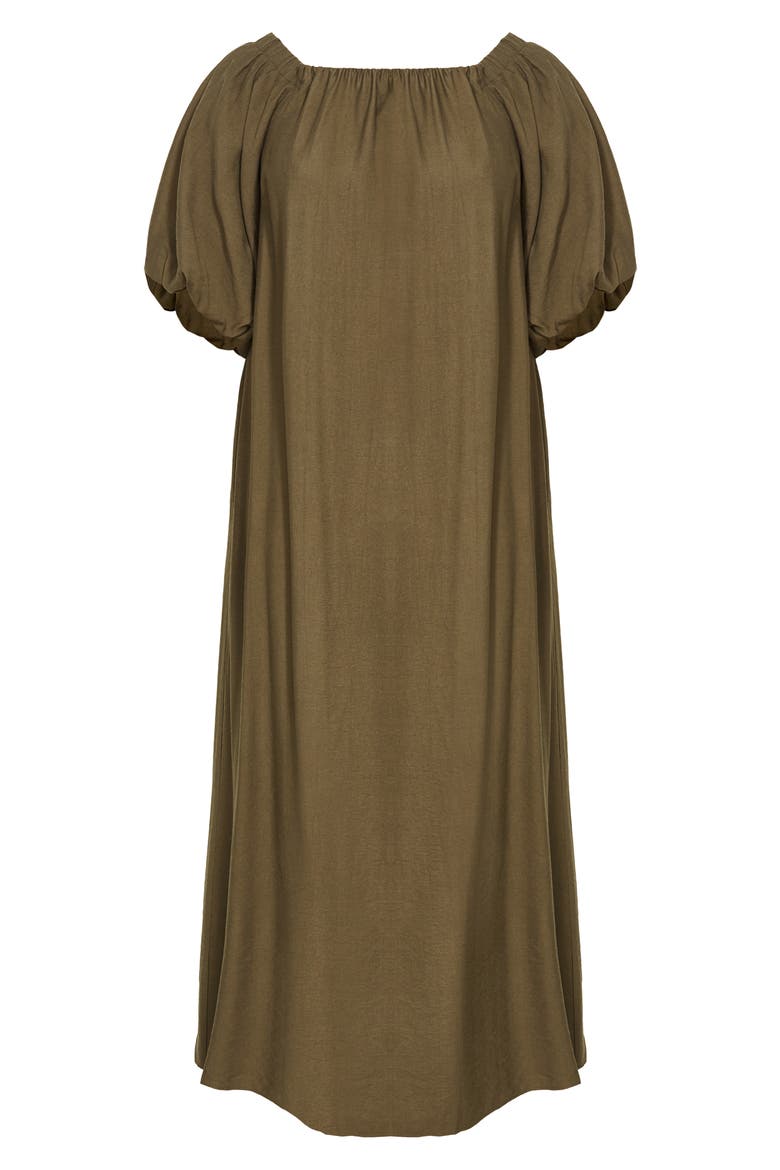 Layla Off the Shoulder Puff Sleeve Maxi Dress, Alternate, color, KHAKI