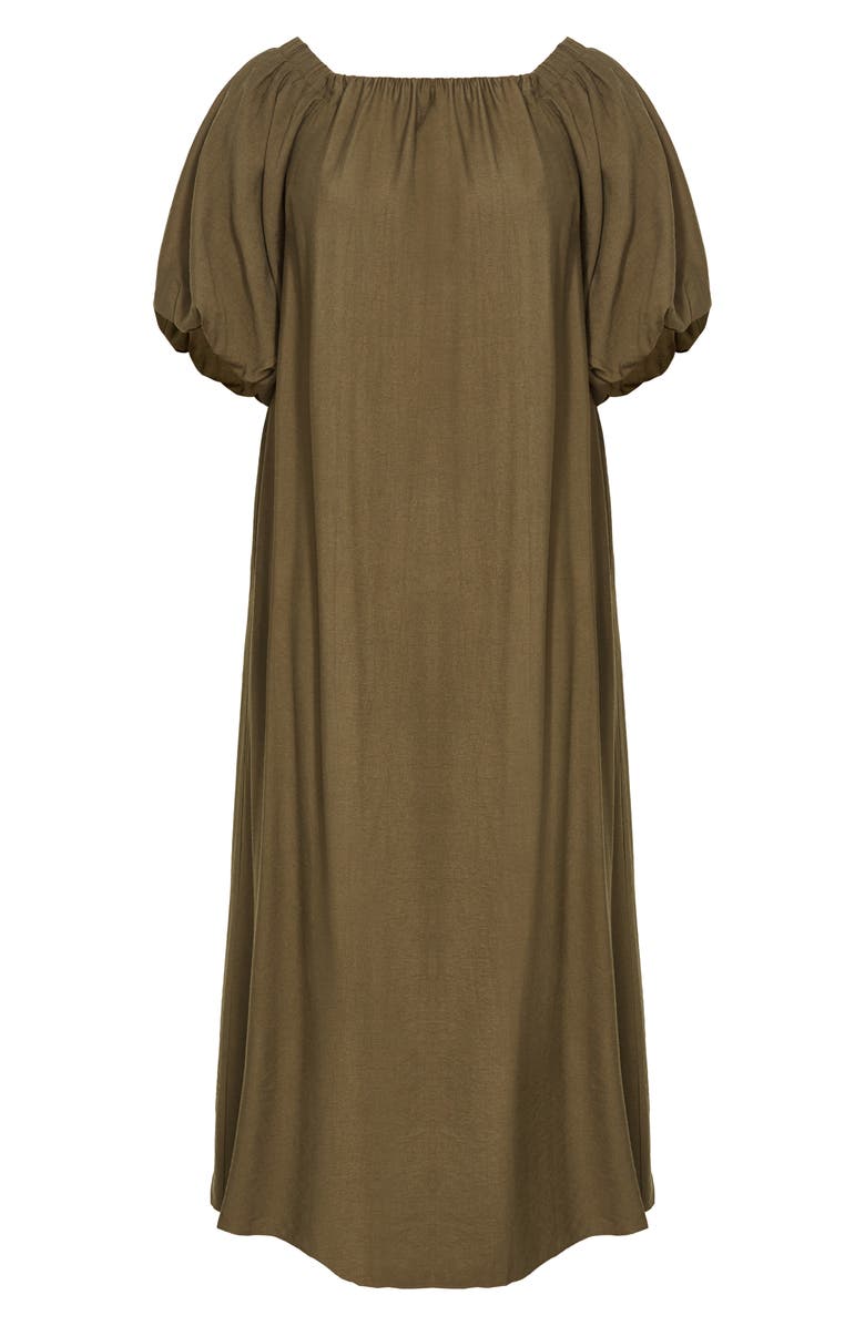 City Chic Layla Off the Shoulder Puff Sleeve Maxi Dress, Alternate, color, Khaki