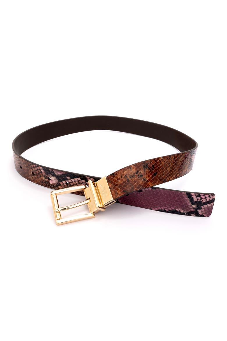 reversible snake embossed belt, Alternate, color, NATURAL / HOT FUDGE