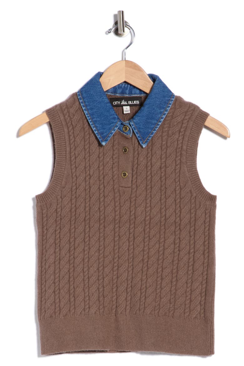 Mixed Media Vest, Alternate, color, MUSHROOM