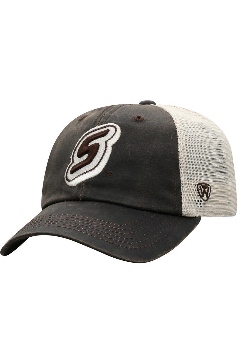 TOP OF THE WORLD Men's Top of the World Brown Southeastern Louisiana Lions Scat Mesh Trucker Snapback Hat, Main, color, Brown