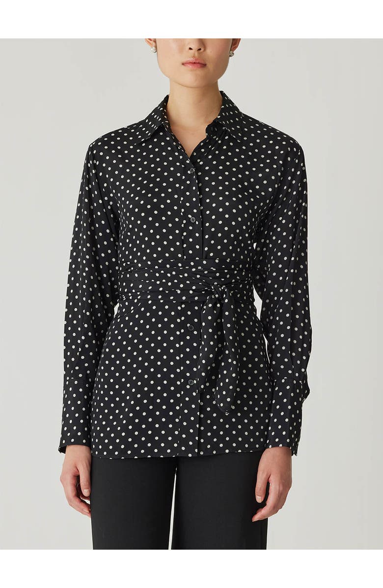 Rebecca Taylor Polka Dot Silky Wrap Shirt, Alternate, color, Black Dot Combo