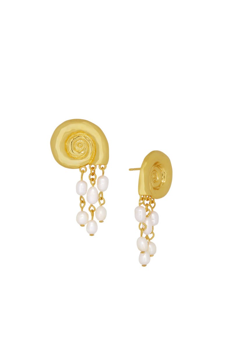 Waterproof Shell Pearl Beaded Stud Earrings, Main, color, Gold