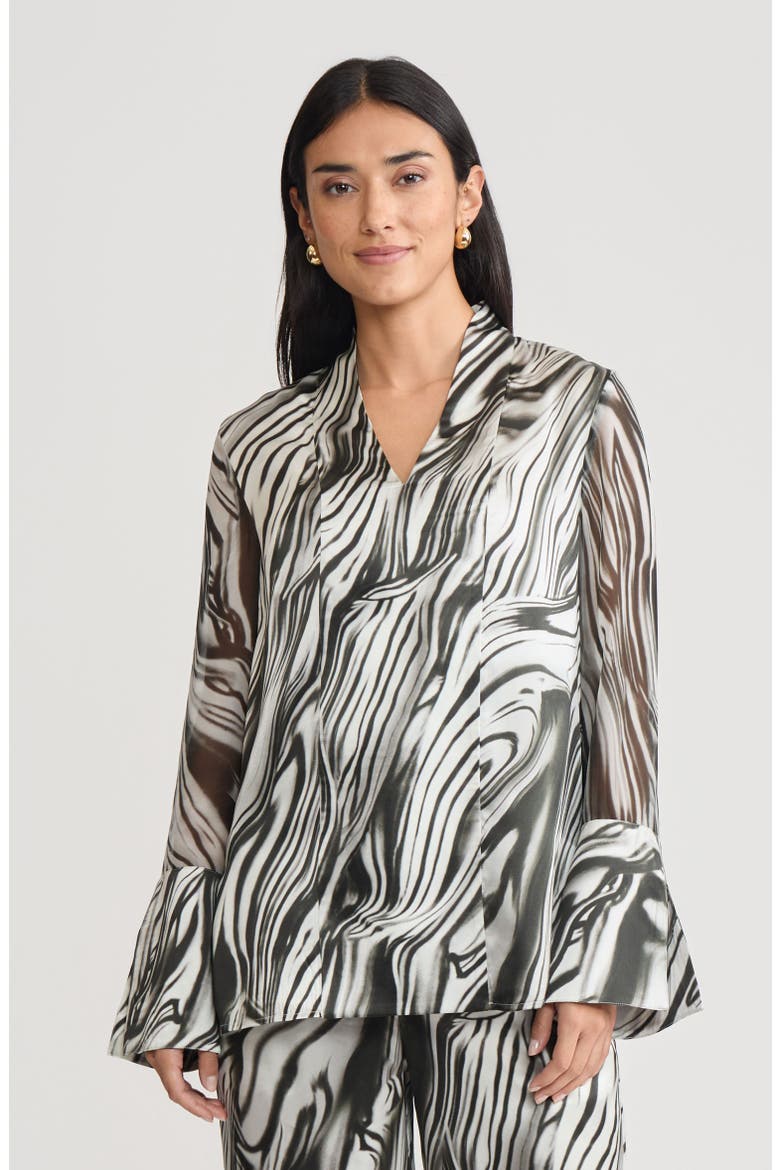 Marble Print Silk Tunic, Alternate, color, Black/White